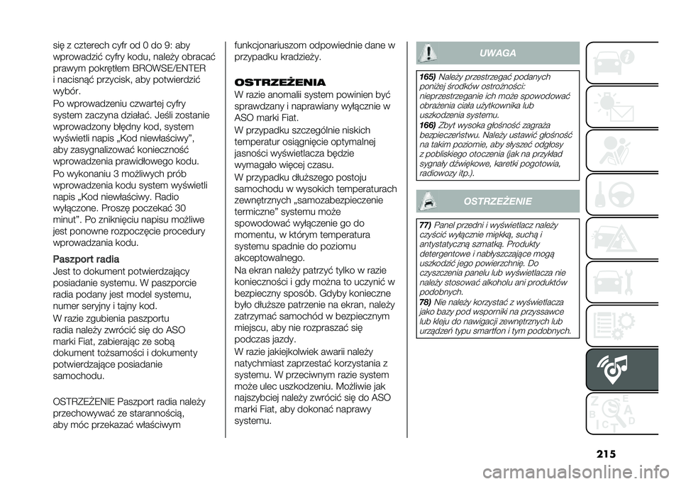 FIAT 500L 2020  Instrukcja obsługi (in Polish) ������ � ����	��	�� ���)� �� � �� �7�4 ���
����������$ ���)�� �
����" ����	�#� �������$
������
 ���
�����	�
 �P�C��(�<�8�E�8�9�>�8�C
� �