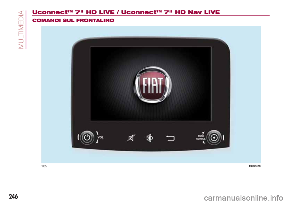 FIAT 500L LIVING 2018 Libretto Uso Manutenzione (in Italian) Uconnect™ 7" HD LIVE / Uconnect™ 7" HD Nav LIVE.
COMANDI SUL FRONTALINO
185F0Y0642C
246
MULTIMEDIA FIAT 500L LIVING 2018 Libretto Uso Manutenzione (in Italian) Uconnect™ 7" HD LIVE / Uconnect™ 7" HD Nav LIVE.
COMANDI SUL FRONTALINO
185F0Y0642C
246
MULTIMEDIA