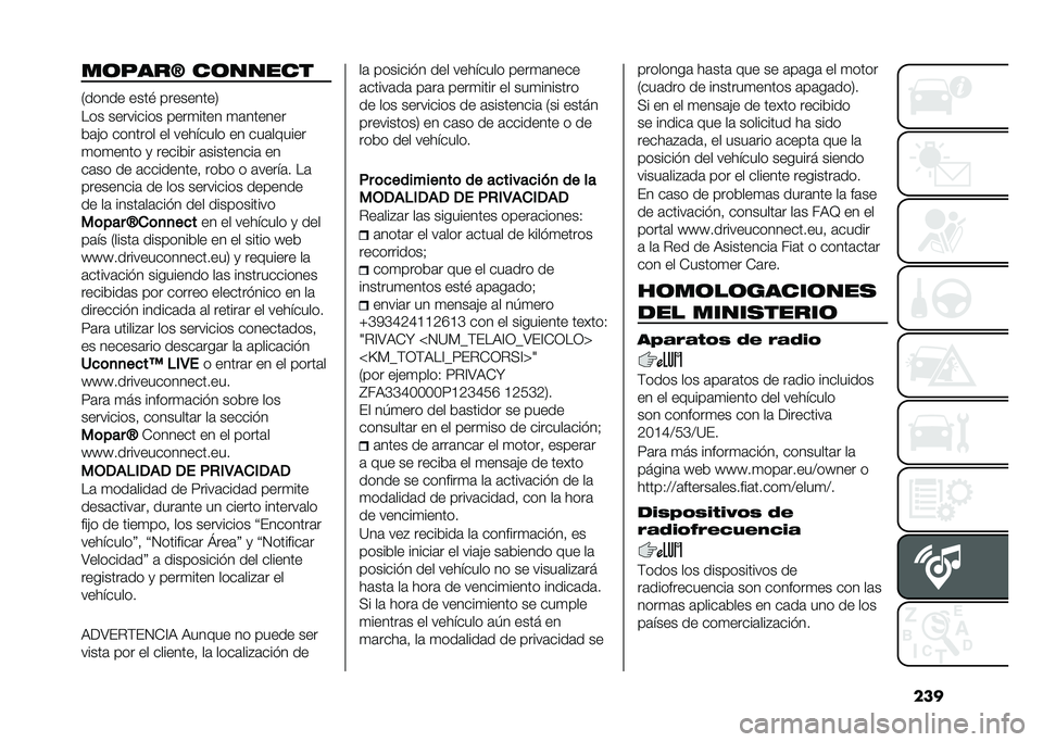 FIAT 500L LIVING 2021  Manual de Empleo y Cuidado (in Spanish) �����	����D ��	�����
�/����� ����$ ���������2
��� ��������� ����
���� �
�	������
�&�	�"� ������� �� �������� �� ���	����