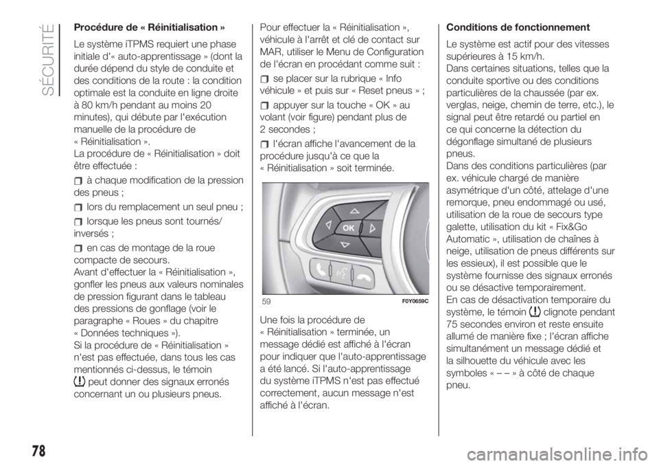 FIAT 500L LIVING 2019 Notice dentretien (in French) Procédure de « Réinitialisation »
Le système iTPMS requiert une phase
initiale d'« auto-apprentissage » (dont la
durée dépend du style de conduite et
des conditions de la route : la condi FIAT 500L LIVING 2019 Notice dentretien (in French) Procédure de « Réinitialisation »
Le système iTPMS requiert une phase
initiale d'« auto-apprentissage » (dont la
durée dépend du style de conduite et
des conditions de la route : la condi