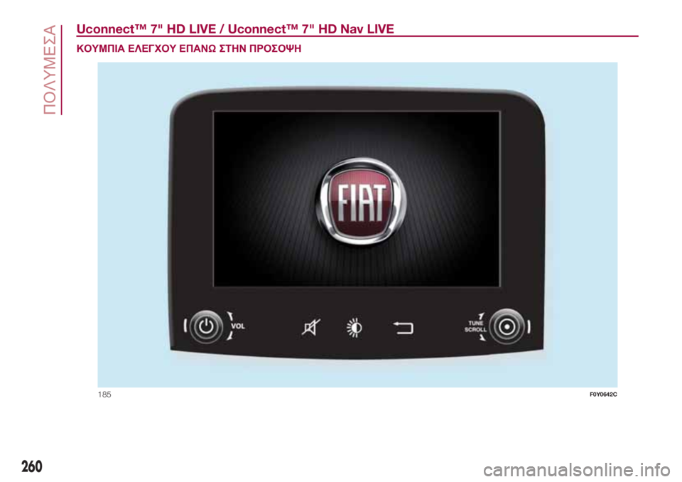 FIAT 500L LIVING 2018 ΒΙΒΛΙΟ ΧΡΗΣΗΣ ΚΑΙ ΣΥΝΤΗΡΗΣΗΣ (in Greek) Uconnect™ 7" HD LIVE / Uconnect™ 7" HD Nav LIVE.
ΚΟΥΜΠΙΑ ΕΛΕΓΧΟΥ ΕΠΑΝΩΣΤΗΝ ΠΡΟΣΟΨΗ
185F0Y0642C
260
ΠΟΛΥΜΕΣΑ FIAT 500L LIVING 2018 ΒΙΒΛΙΟ ΧΡΗΣΗΣ ΚΑΙ ΣΥΝΤΗΡΗΣΗΣ (in Greek) Uconnect™ 7" HD LIVE / Uconnect™ 7" HD Nav LIVE.
ΚΟΥΜΠΙΑ ΕΛΕΓΧΟΥ ΕΠΑΝΩΣΤΗΝ ΠΡΟΣΟΨΗ
185F0Y0642C
260
ΠΟΛΥΜΕΣΑ