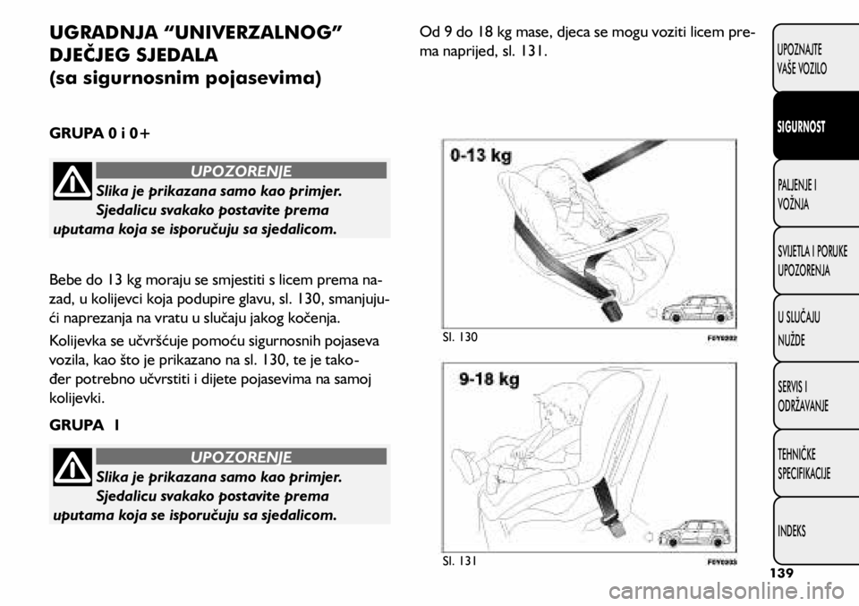 FIAT 500L LIVING 2021  Knjižica s uputama za uporabu i održavanje (in Croatian) Slika je prikazana samo kao primjer. 
Sjedalicu svakako postavite prema 
uputama koja se isporučuju sa sjedalicom.
UPOZORENJE
Slika je prikazana samo kao primjer. 
Sjedalicu svakako postavite prema 
