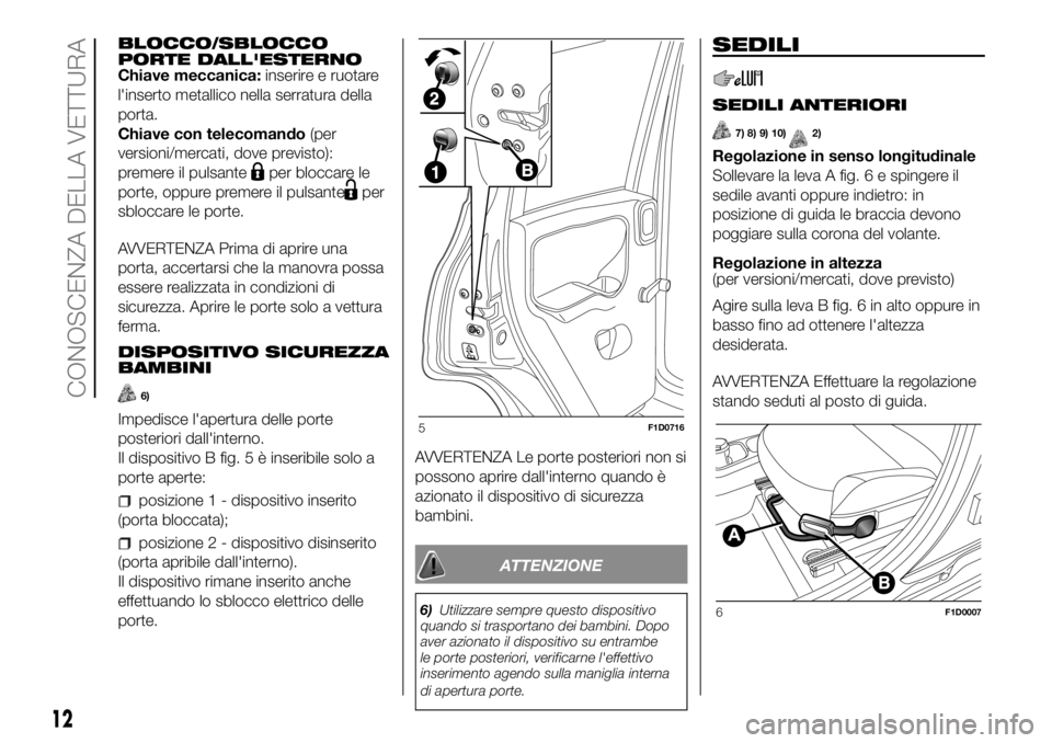 FIAT PANDA 2018 Libretto Uso Manutenzione (in Italian) BLOCCO/SBLOCCO
PORTE DALL'ESTERNO
Chiave meccanica:inserire e ruotare
l'inserto metallico nella serratura della
porta.
Chiave con telecomando(per
versioni/mercati, dove previsto):
premere il p FIAT PANDA 2018 Libretto Uso Manutenzione (in Italian) BLOCCO/SBLOCCO
PORTE DALL'ESTERNO
Chiave meccanica:inserire e ruotare
l'inserto metallico nella serratura della
porta.
Chiave con telecomando(per
versioni/mercati, dove previsto):
premere il p