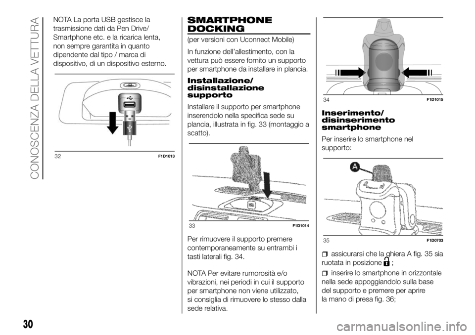 FIAT PANDA 2018 Libretto Uso Manutenzione (in Italian) NOTA La porta USB gestisce la
trasmissione dati da Pen Drive/
Smartphone etc. e la ricarica lenta,
non sempre garantita in quanto
dipendente dal tipo / marca di
dispositivo, di un dispositivo esterno. FIAT PANDA 2018 Libretto Uso Manutenzione (in Italian) NOTA La porta USB gestisce la
trasmissione dati da Pen Drive/
Smartphone etc. e la ricarica lenta,
non sempre garantita in quanto
dipendente dal tipo / marca di
dispositivo, di un dispositivo esterno.