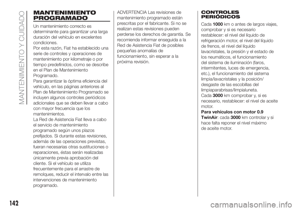 FIAT PANDA 2018  Manual de Empleo y Cuidado (in Spanish) MANTENIMIENTO
PROGRAMADO
Un mantenimiento correcto es
determinante para garantizar una larga
duración del vehículo en excelentes
condiciones.
Por esta razón, Fiat ha establecido una
serie de contro