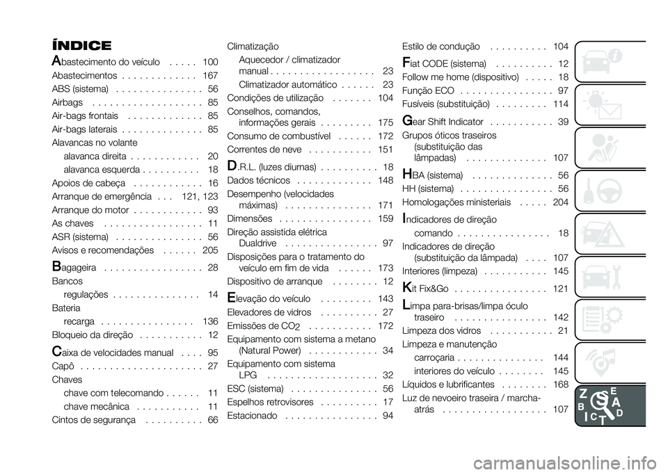 FIAT PANDA 2020  Manual de Uso e Manutenção (in Portuguese) ������
�
�	����������� �� ������� � � � � � �F�G�G
�/�	������������ � � � � � � � � � � � � � �F�L�M
�/�2�. �6��������8 � � � � � �