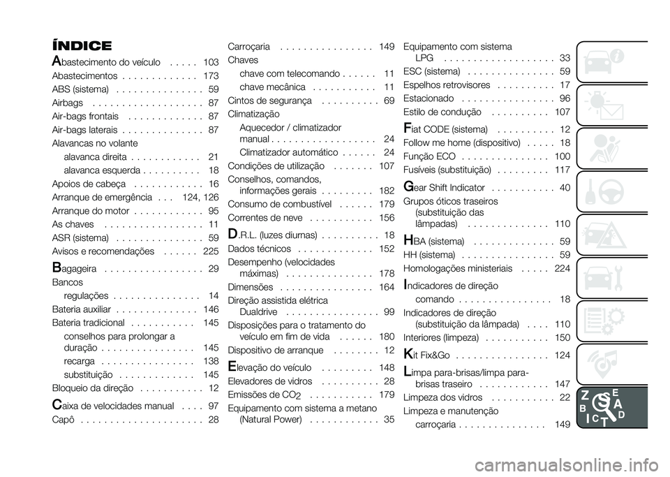 FIAT PANDA 2021  Manual de Uso e Manutenção (in Portuguese) �����
�
�
�	����������� �� ������� � � � � � �D�I�K
�.�	������������ � � � � � � � � � � � � � �D�O�K
�.�1�- �5��������7 � � � � � �