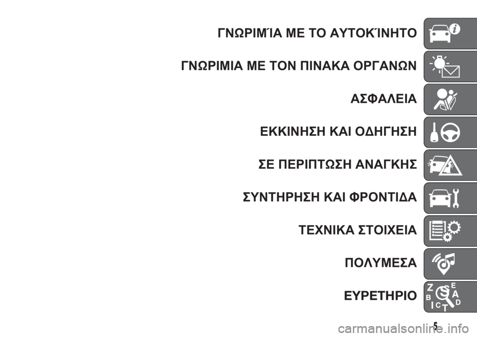 FIAT PANDA 2018 ΒΙΒΛΙΟ ΧΡΗΣΗΣ ΚΑΙ ΣΥΝΤΗΡΗΣΗΣ (in Greek) ΓΝΩΡΙΜΊΑ ΜΕ ΤΟ ΑΥΤΟΚΊΝΗΤΟ
ΓΝΩΡΙΜΙΑ ΜΕ ΤΟΝ ΠΙΝΑΚΑ ΟΡΓΑΝΩΝ
ΑΣΦΑΛΕΙΑ
ΕΚΚΙΝΗΣΗ ΚΑΙ ΟΔΗΓΗΣΗ
ΣΕ ΠΕΡΙΠΤΩΣΗ ΑΝΑΓΚΗΣ
FIAT PANDA 2018 ΒΙΒΛΙΟ ΧΡΗΣΗΣ ΚΑΙ ΣΥΝΤΗΡΗΣΗΣ (in Greek) ΓΝΩΡΙΜΊΑ ΜΕ ΤΟ ΑΥΤΟΚΊΝΗΤΟ
ΓΝΩΡΙΜΙΑ ΜΕ ΤΟΝ ΠΙΝΑΚΑ ΟΡΓΑΝΩΝ
ΑΣΦΑΛΕΙΑ
ΕΚΚΙΝΗΣΗ ΚΑΙ ΟΔΗΓΗΣΗ
ΣΕ ΠΕΡΙΠΤΩΣΗ ΑΝΑΓΚΗΣ