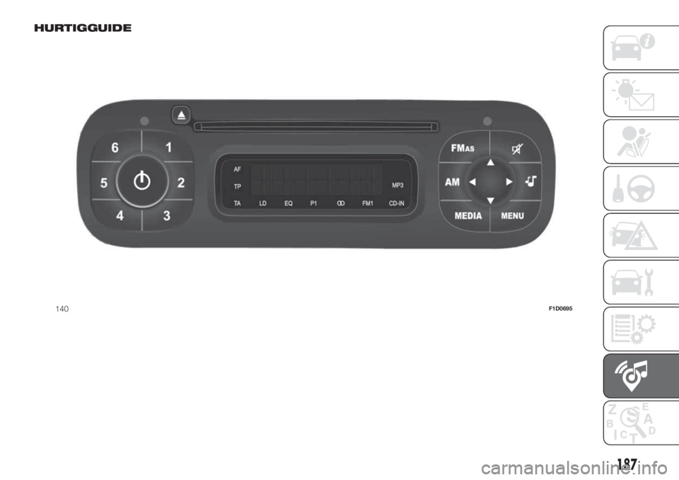 FIAT PANDA 2018  Brugs- og vedligeholdelsesvejledning (in Danish) HURTIGGUIDE
140F1D0695
187 