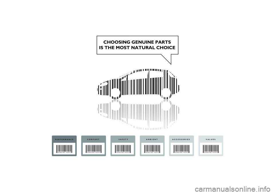 FIAT PUNTO 2014  Owner handbook (in English) CHOOSING GENUINE PARTS
IS THE MOST NATURAL CHOICE
PERFORMANCEGENUINE PARTS
COMFORTGENUINE PARTS
 SAFETYGENUINE PARTS
AMBIENTGENUINE PARTS
VALUESGENUINE PARTS
ACCESSORIESGENUINE PARTS
001-032 PUNTO POP