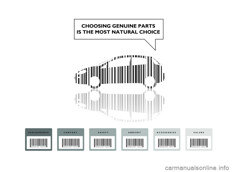FIAT PUNTO 2019  Owner handbook (in English) CHOOSING GENUINE PARTS
IS THE MOST NATURAL CHOICE
PERFORMANCE
GENUINE PARTS
COMFORT
GENUINE PARTS
 SAFETY
GENUINE PARTS
AMBIENT
GENUINE PARTS
VALUES
GENUINE PARTS
ACCESSORIES
GENUINE PARTS
001-032 PUN
