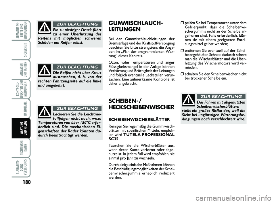 FIAT PUNTO 2012 Betriebsanleitung (in German) 180
TECHNISCHEDATEN
ALPHABETI-SCHES
VERZEICHNIS
ARMATUREN- BRETT UND
BEDIENGUNGEN
SICHERHEIT
ANLASSEN
UND FAHREN
KONTROLL-
LEUCHTEN UND MELDUNGEN
IM NOTFALL
WA RT U N G
UND PFLEGE
SCHEIBEN-/
HECKSCHEI FIAT PUNTO 2012 Betriebsanleitung (in German) 180
TECHNISCHEDATEN
ALPHABETI-SCHES
VERZEICHNIS
ARMATUREN- BRETT UND
BEDIENGUNGEN
SICHERHEIT
ANLASSEN
UND FAHREN
KONTROLL-
LEUCHTEN UND MELDUNGEN
IM NOTFALL
WA RT U N G
UND PFLEGE
SCHEIBEN-/
HECKSCHEI