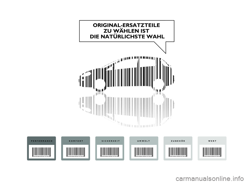 FIAT PUNTO 2017  Betriebsanleitung (in German) ORIGINAL-ERSATZTEILE ZU WÄHLEN IST 
DIE NATÜRLICHSTE WAHL
PERFORMANCE
ORIGINALERSATZTEILE 
KOMFORT
ORIGINALERSATZTEILE 
SICHERHEIT
ORIGINALERSATZTEILE 
UMWELT
ORIGINALERSATZTEILE 
WERT
ORIGINALERSAT