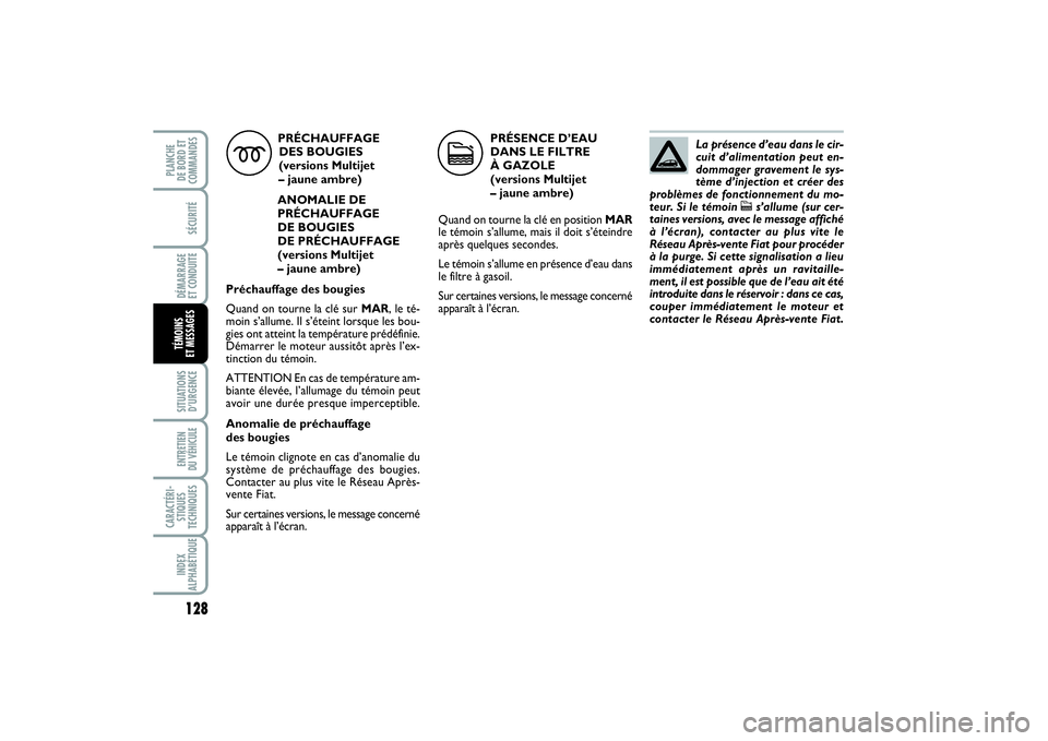 FIAT PUNTO 2014 Notice dentretien (in French) 128SÉCURITÉDÉMARRAGE
ET CONDUITESITUATIONS
D’URGENCEENTRETIEN
DU VÉHICULE CARACTÉRI-
STIQUES
TECHNIQUESINDEX
ALPHABÉTIQUEPLANCHE
DE BORD ET
COMMANDESTÉMOINS
ET MESSAGES
PRÉCHAUFFAGE
DES FIAT PUNTO 2014 Notice dentretien (in French) 128SÉCURITÉDÉMARRAGE
ET CONDUITESITUATIONS
D’URGENCEENTRETIEN
DU VÉHICULE CARACTÉRI-
STIQUES
TECHNIQUESINDEX
ALPHABÉTIQUEPLANCHE
DE BORD ET
COMMANDESTÉMOINS
ET MESSAGES
PRÉCHAUFFAGE
DES