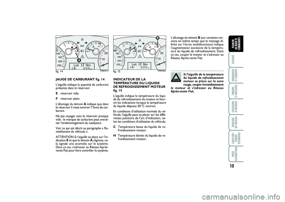 FIAT PUNTO 2014 Notice dentretien (in French) 15
SÉCURITÉDÉMARRAGE
ET CONDUITETÉMOINS
ET MESSAGESSITUATIONS
D’URGENCEENTRETIEN
DU VÉHICULECARACTÉRI-
STIQUES
TECHNIQUESINDEX
ALPHABÉTIQUEPLANCHE
DE BORD ET
COMMANDES
JAUGE DE CARBURANT FIAT PUNTO 2014 Notice dentretien (in French) 15
SÉCURITÉDÉMARRAGE
ET CONDUITETÉMOINS
ET MESSAGESSITUATIONS
D’URGENCEENTRETIEN
DU VÉHICULECARACTÉRI-
STIQUES
TECHNIQUESINDEX
ALPHABÉTIQUEPLANCHE
DE BORD ET
COMMANDES
JAUGE DE CARBURANT