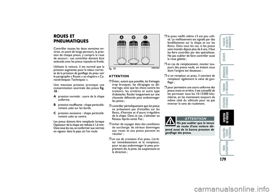 FIAT PUNTO 2014 Notice dentretien (in French) 179
SÉCURITÉDÉMARRAGE
ET CONDUITETÉMOINS
ET MESSAGESSITUATIONS
D’URGENCECARACTÉRI-
STIQUES
TECHNIQUESINDEX
ALPHABÉTIQUEPLANCHE
DE BORD ET
COMMANDESENTRETIEN
DU VÉHICULE
ROUES ET
PNEUMATIQ FIAT PUNTO 2014 Notice dentretien (in French) 179
SÉCURITÉDÉMARRAGE
ET CONDUITETÉMOINS
ET MESSAGESSITUATIONS
D’URGENCECARACTÉRI-
STIQUES
TECHNIQUESINDEX
ALPHABÉTIQUEPLANCHE
DE BORD ET
COMMANDESENTRETIEN
DU VÉHICULE
ROUES ET
PNEUMATIQ