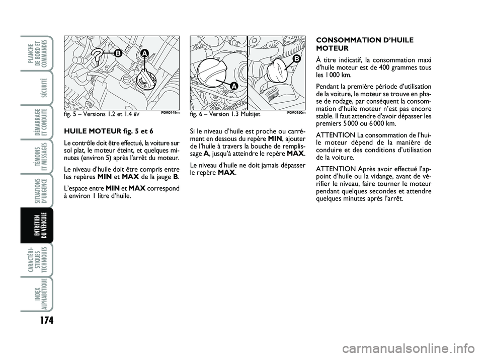 FIAT PUNTO 2018 Notice dentretien (in French) 174
SÉCURITÉ
DÉMARRAGE
ET CONDUITE
TÉMOINS
ET MESSAGES
SITUATIONS D’URGENCE
CARACTÉRI- STIQUES
TECHNIQUES
INDEX
ALPHABÉTIQUE
PLANCHE
DE BORD ET
COMMANDES
ENTRETIEN
DU VÉHICULE
Si le nivea FIAT PUNTO 2018 Notice dentretien (in French) 174
SÉCURITÉ
DÉMARRAGE
ET CONDUITE
TÉMOINS
ET MESSAGES
SITUATIONS D’URGENCE
CARACTÉRI- STIQUES
TECHNIQUES
INDEX
ALPHABÉTIQUE
PLANCHE
DE BORD ET
COMMANDES
ENTRETIEN
DU VÉHICULE
Si le nivea
