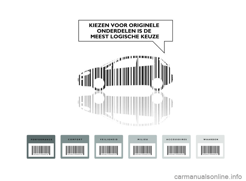 FIAT PUNTO 2015  Instructieboek (in Dutch) KIEZEN VOOR ORIGINELE ONDERDELEN IS DE 
MEEST LOGISCHE KEUZE
PERFORMANCE COMFORT
VEILIGHEID MILIEU WAARDEN
ACCESSOIRES
ORIGINELE ONDERDELEN ORIGINELE ONDERDELEN
ORIGINELE ONDERDELEN ORIGINELE ONDERDEL