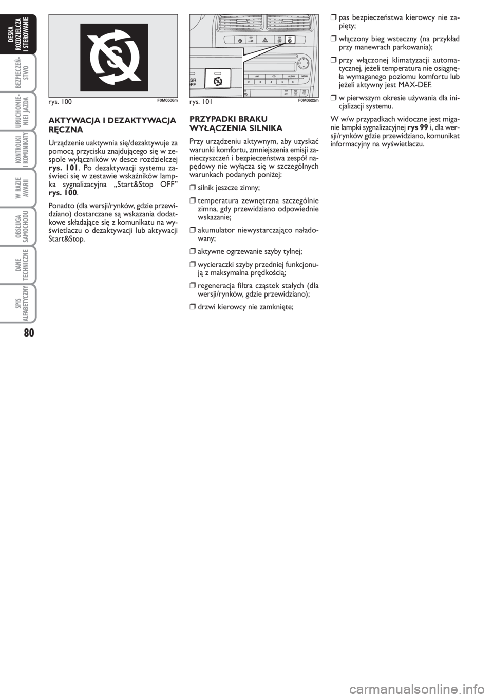 FIAT PUNTO 2012  Instrukcja obsługi (in Polish) 80
BEZ PIE CZEŃ -
STWO
URU CHO MIE -
NIEI JAZ DA
KO N  TRO L KI
I KO MU NI KA TY
W RA ZIE
AWA RII
OB SŁU GA
SA MO CHO DU
DA NE
TECH NICZ NE
SPIS
ALFABETYCZNY
DE SKA
ROZ DZIEL CZA
I STEROWANIE
rys. 1