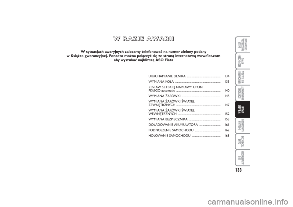 FIAT PUNTO 2014  Instrukcja obsługi (in Polish) 133
OB SŁU GA
SA MO CHO DUDA NE
TECH NICZ NESPIS
ALFABETYCZNYDE SKA
ROZ DZIEL CZA
I STEROWANIEBEZ PIE CZEŃ -
STWOURU CHO MIE -
NIE I JAZ DAKON TRO L KI
I  KO MU NI KA TYW RA ZIE
AWA RII
URU CHA MIA 