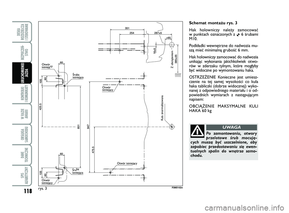 FIAT PUNTO 2019  Instrukcja obsługi (in Polish) 118
KON TRO L KI
I  KO MU NI KA TY
W RA ZIE AWA RII
OB SŁU GA
SA MO CHO DU
DA NE
TECH NICZ NE
SPIS
ALFABETYCZNY
DE SKA
ROZ DZIEL CZA
I STEROWANIE
BEZ PIE CZEŃ - STWO
URU CHO MIE NIEI JAZ DA
Sche  ma