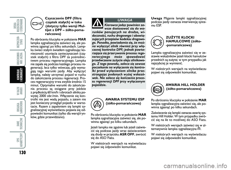 FIAT PUNTO 2019  Instrukcja obsługi (in Polish) 130
W RA ZIEAWA RII
OB SŁU GA
SA MO CHO DU
DA NE
TECH NICZ NE
SPIS
ALFABETYCZNY
DE SKA
ROZ DZIEL CZA
I STEROWANIE
BEZ PIE CZEŃ - STWO
URU CHO MIE -NIEI JAZ DA
KON TRO L KI
I  KO MU NI KA TY
AWA   RI