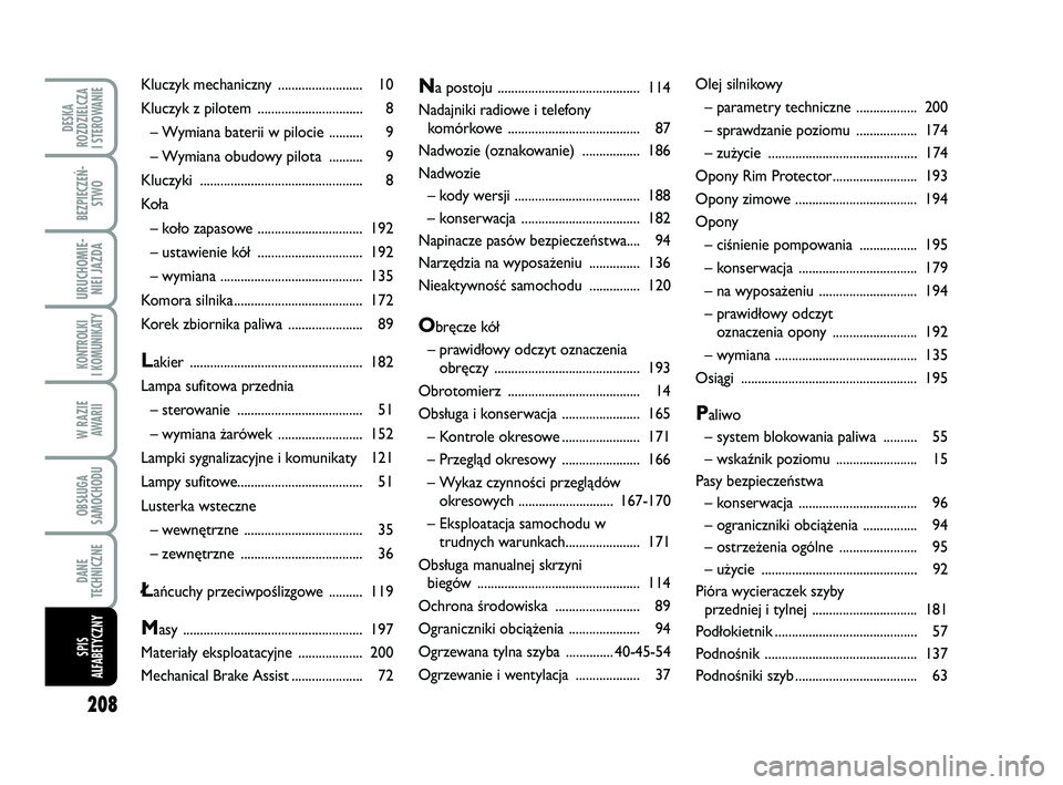FIAT PUNTO 2021  Instrukcja obsługi (in Polish) 208
DE SKA
ROZ DZIEL CZA
I STEROWANIE
BEZ PIE CZEŃ - STWO
URU CHO MIE -NIEI JAZ DA
KON TRO L KI
I  KO MU NI KA TY
W RA ZIE AWA RII
OB SŁU GA
SA MO CHO DU
DA NE
TECH NICZ NE
SPIS
ALFABETYCZNY
Na post