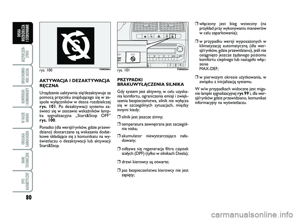 FIAT PUNTO 2016 Instrukcja obsługi (in Polish) 80
BEZ PIE CZEŃ -STWO
URU CHO MIE -NIEI JAZ DA
KON TRO L KI
I KO MU NI KA TY
W RA ZIE AWA RII
OB SŁU GA
SA MO CHO DU
DA NE
TECH NICZ NE
SPIS
ALFABETYCZNY
DE SKA
ROZ DZIEL CZA
I STEROWANIE
rys. 100F FIAT PUNTO 2016 Instrukcja obsługi (in Polish) 80
BEZ PIE CZEŃ -STWO
URU CHO MIE -NIEI JAZ DA
KON TRO L KI
I KO MU NI KA TY
W RA ZIE AWA RII
OB SŁU GA
SA MO CHO DU
DA NE
TECH NICZ NE
SPIS
ALFABETYCZNY
DE SKA
ROZ DZIEL CZA
I STEROWANIE
rys. 100F