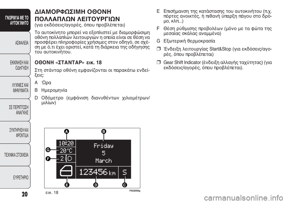 FIAT PUNTO 2012 ΒΙΒΛΙΟ ΧΡΗΣΗΣ ΚΑΙ ΣΥΝΤΗΡΗΣΗΣ (in Greek) 20
ΓΝΩΡΙΜΊΑ ΜΕ ΤΟ
ΑΥΤΟΚΊΝΗΤΟ
ΑΣΦΑΛΕΙΑ
ΕΚΚΙΝΗΣΗ ΚΑΙ
ΟΔΗΓΗΣΗ
ΛΥΧΝΙΕΣ ΚΑΙ
ΜΗΝΥΜΑΤΑ
ΣΕ ΠΕΡΙΠΤΩΣΗ
ΑΝΑΓΚΗΣ
ΣΥΝΤΗΡΗ FIAT PUNTO 2012 ΒΙΒΛΙΟ ΧΡΗΣΗΣ ΚΑΙ ΣΥΝΤΗΡΗΣΗΣ (in Greek) 20
ΓΝΩΡΙΜΊΑ ΜΕ ΤΟ
ΑΥΤΟΚΊΝΗΤΟ
ΑΣΦΑΛΕΙΑ
ΕΚΚΙΝΗΣΗ ΚΑΙ
ΟΔΗΓΗΣΗ
ΛΥΧΝΙΕΣ ΚΑΙ
ΜΗΝΥΜΑΤΑ
ΣΕ ΠΕΡΙΠΤΩΣΗ
ΑΝΑΓΚΗΣ
ΣΥΝΤΗΡΗ