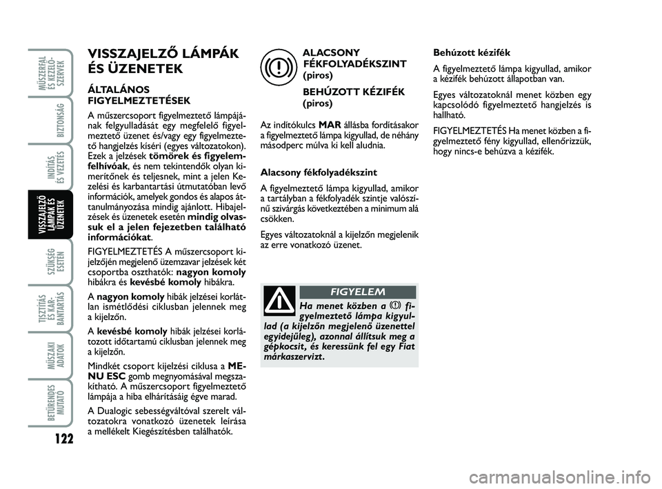 FIAT PUNTO 2017 Kezelési és karbantartási útmutató (in Hungarian) MŰSZERFAL ÉS KEZELŐ - SZERVEK
122
SZÜKSÉGESETÉN
TISZTÍTÁS ÉS KAR -
BANTARTÁS
MŰSZAKI ADATOK
BETŰRENDES M U TAT Ó
BIZTONSÁG
INDÍTÁS
ÉS VEZETÉS
VISSZAJELZŐ LÁMPÁK ÉSÜZENETEK
VISS FIAT PUNTO 2017 Kezelési és karbantartási útmutató (in Hungarian) MŰSZERFAL ÉS KEZELŐ - SZERVEK
122
SZÜKSÉGESETÉN
TISZTÍTÁS ÉS KAR -
BANTARTÁS
MŰSZAKI ADATOK
BETŰRENDES M U TAT Ó
BIZTONSÁG
INDÍTÁS
ÉS VEZETÉS
VISSZAJELZŐ LÁMPÁK ÉSÜZENETEK
VISS