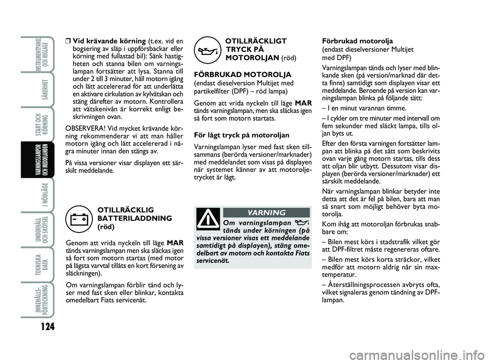 FIAT PUNTO 2019 Drift- och underhållshandbok (in Swedish) 124
SÄKERHET
START OCHKÖRNING
I NÖDLÄGE
UNDERHÅLL
OCH SKÖTSEL
TEKNISKA D ATA
INNEHÅLLS-
FÖRTECKNING
INSTRUMENTPANEL OCH REGLAGE
VARNINGSLAMPOR
OCH MEDDELANDEN
OTILLRÄCKLIGT
TRYCK PÅ
MOTOROL FIAT PUNTO 2019 Drift- och underhållshandbok (in Swedish) 124
SÄKERHET
START OCHKÖRNING
I NÖDLÄGE
UNDERHÅLL
OCH SKÖTSEL
TEKNISKA D ATA
INNEHÅLLS-
FÖRTECKNING
INSTRUMENTPANEL OCH REGLAGE
VARNINGSLAMPOR
OCH MEDDELANDEN
OTILLRÄCKLIGT
TRYCK PÅ
MOTOROL