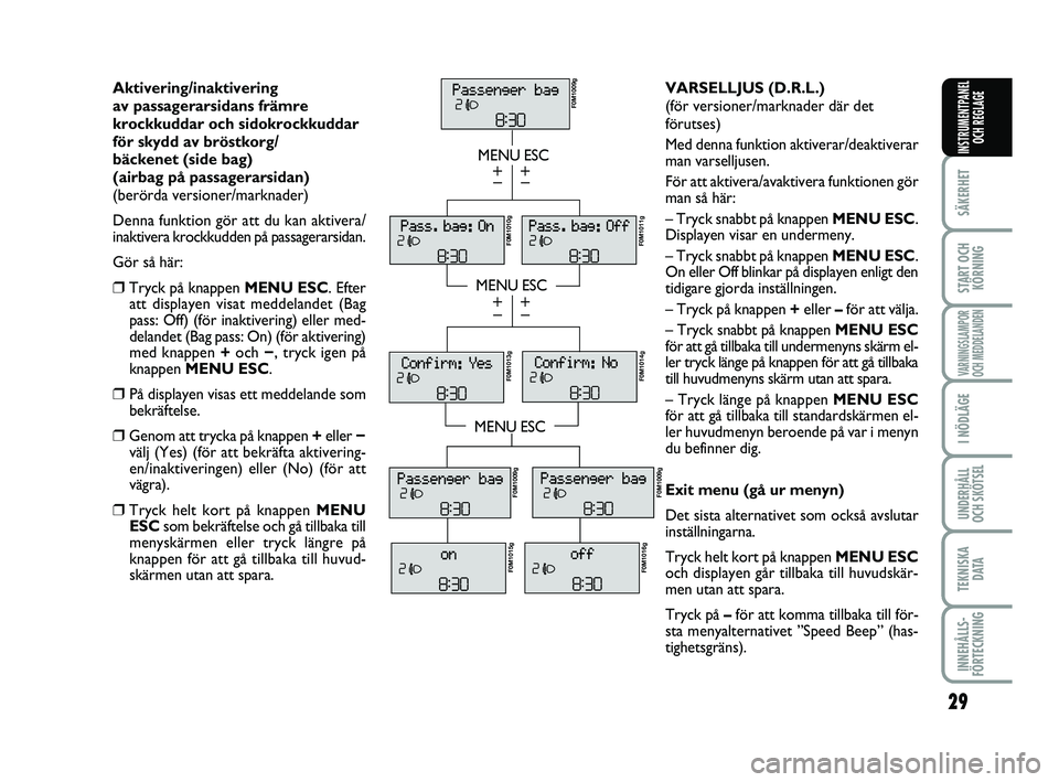 FIAT PUNTO 2019 Drift- och underhållshandbok (in Swedish) 29
SÄKERHET
START OCHKÖRNING
VARNINGSLAMPOR
OCH MEDDELANDEN
I NÖDLÄGE
UNDERHÅLL
OCH SKÖTSEL
TEKNISKA D ATA
INNEHÅLLS-
FÖRTECKNING
INSTRUMENTPANEL OCH REGLAGE
Aktivering/inaktivering
av passag FIAT PUNTO 2019 Drift- och underhållshandbok (in Swedish) 29
SÄKERHET
START OCHKÖRNING
VARNINGSLAMPOR
OCH MEDDELANDEN
I NÖDLÄGE
UNDERHÅLL
OCH SKÖTSEL
TEKNISKA D ATA
INNEHÅLLS-
FÖRTECKNING
INSTRUMENTPANEL OCH REGLAGE
Aktivering/inaktivering
av passag
