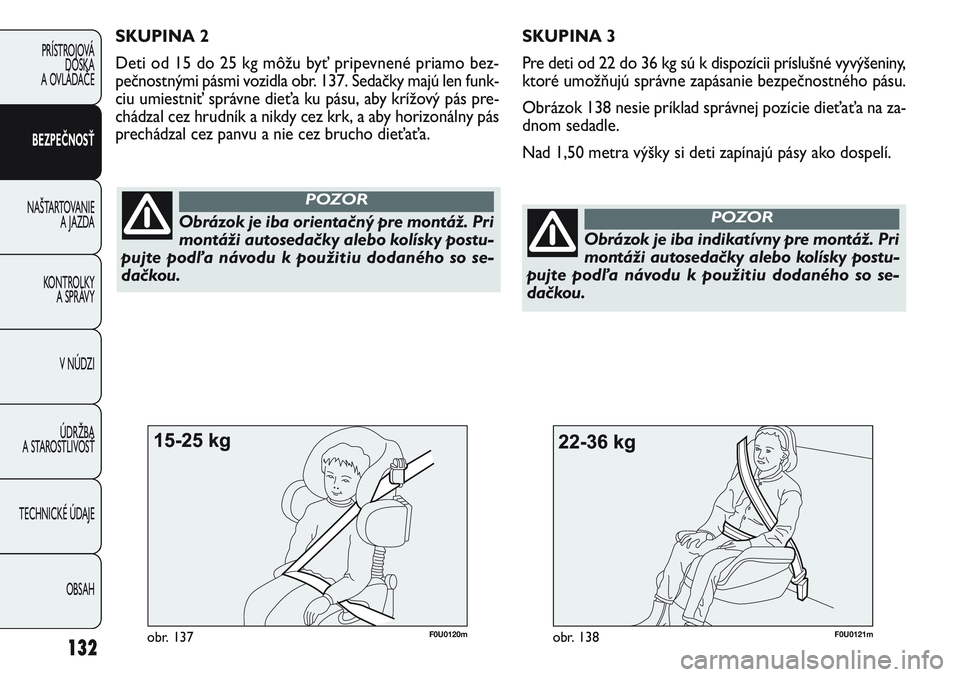 FIAT PUNTO 2011 Návod na použitie a údržbu (in Slovak) 132
PRÍSTROJOVÁ
DOSKA
A OVLÁDAČE
BEZPEČNOSŤ
NAŠTARTOVANIE
A JAZDA
KONTROLKY
A SPRÁVY
V NÚDZI
ÚDRŽBA
A STAROSTLIVOSŤ
TECHNICKÉ ÚDAJE
OBSAH
F0U0121mobr. 138
Obrázok je iba orientačný FIAT PUNTO 2011 Návod na použitie a údržbu (in Slovak) 132
PRÍSTROJOVÁ
DOSKA
A OVLÁDAČE
BEZPEČNOSŤ
NAŠTARTOVANIE
A JAZDA
KONTROLKY
A SPRÁVY
V NÚDZI
ÚDRŽBA
A STAROSTLIVOSŤ
TECHNICKÉ ÚDAJE
OBSAH
F0U0121mobr. 138
Obrázok je iba orientačný