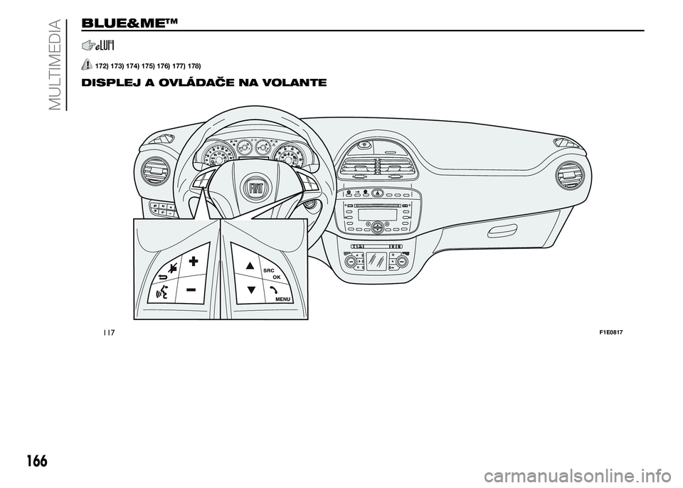 FIAT PUNTO 2015 Návod na použitie a údržbu (in Slovak) BLUE&ME™
172) 173) 174) 175) 176) 177) 178).
DISPLEJ A OVLÁDAČE NA VOLANTE
117F1E0817
166
MULTIMEDIA FIAT PUNTO 2015 Návod na použitie a údržbu (in Slovak) BLUE&ME™
172) 173) 174) 175) 176) 177) 178).
DISPLEJ A OVLÁDAČE NA VOLANTE
117F1E0817
166
MULTIMEDIA