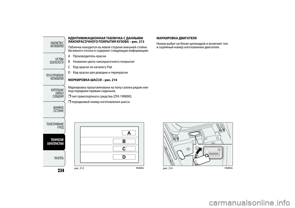 FIAT PUNTO 2014 Руководство по эксплуатации и техобслуживанию (in Russian) 234
F0U0295m
рис. 213
F0U0642m
рис. 214
МАРКИРОВКА ДВИГАТЕЛЯ
Номер выбит на блоке цилиндров и включает тип
и серийный номер FIAT PUNTO 2014 Руководство по эксплуатации и техобслуживанию (in Russian) 234
F0U0295m
рис. 213
F0U0642m
рис. 214
МАРКИРОВКА ДВИГАТЕЛЯ
Номер выбит на блоке цилиндров и включает тип
и серийный номер