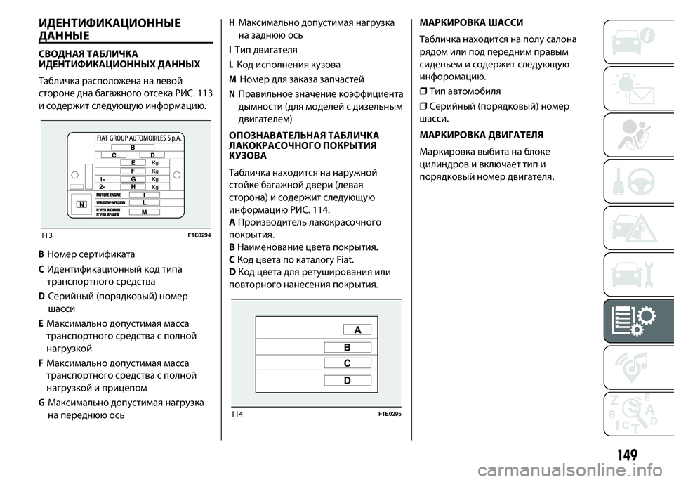 FIAT PUNTO 2015 Руководство по эксплуатации и техобслуживанию (in Russian) ИДЕНТИФИКАЦИОННЫЕ
ДАННЫЕ
СВОДНАЯ ТАБЛИЧКА
ИДЕНТИФИКАЦИОННЫХ ДАННЫХ
Табличка расположена на левой
стороне FIAT PUNTO 2015 Руководство по эксплуатации и техобслуживанию (in Russian) ИДЕНТИФИКАЦИОННЫЕ
ДАННЫЕ
СВОДНАЯ ТАБЛИЧКА
ИДЕНТИФИКАЦИОННЫХ ДАННЫХ
Табличка расположена на левой
стороне