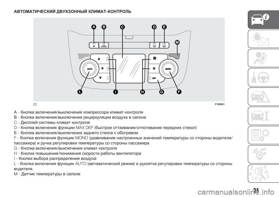FIAT PUNTO 2021  Руководство по эксплуатации и техобслуживанию (in Russian) АВТОМАТИЧЕСКИЙ ДВУХЗОННЫЙ КЛИМАТ-КОНТРОЛЬ
А-Кнопка включения/выключения компрессора климат-контроля
В-Кноп