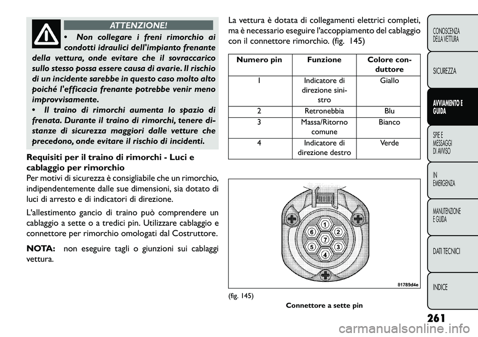 FIAT FREEMONT 2013  Libretto Uso Manutenzione (in Italian) ATTENZIONE!
 N
on collegare i freni rimorchio ai
condotti idraulici dellimpianto frenante
della vettura, onde evitare che il sovraccarico
sullo stesso possa essere causa di avarie. Il rischio
di un 