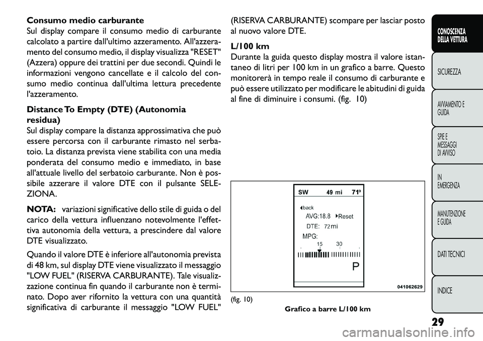 FIAT FREEMONT 2013 Libretto Uso Manutenzione (in Italian) Consumo medio carburante
Sul display compare il consumo medio di carburante
calcolato a partire dallultimo azzeramento. Allazzera-
mento del consumo medio, il display visualizza "RESET"
(Azzera) opp FIAT FREEMONT 2013 Libretto Uso Manutenzione (in Italian) Consumo medio carburante
Sul display compare il consumo medio di carburante
calcolato a partire dallultimo azzeramento. Allazzera-
mento del consumo medio, il display visualizza "RESET"
(Azzera) opp
