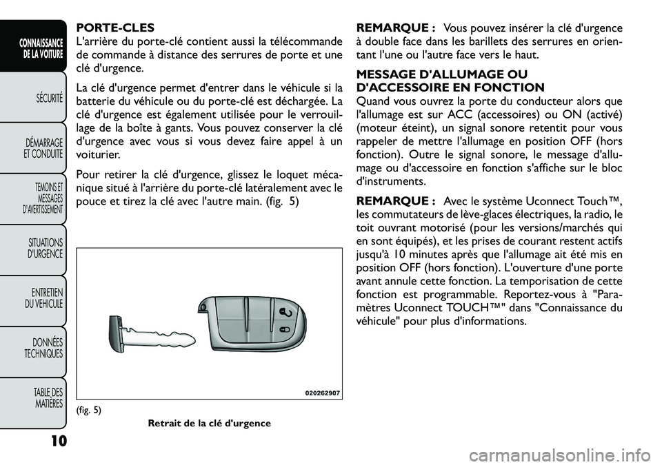 FIAT FREEMONT 2012  Notice dentretien (in French) PORTE-CLES 
L'arrière du porte