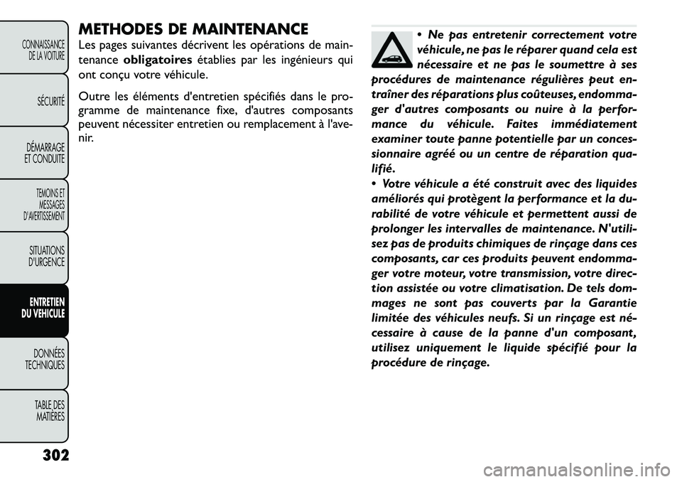 FIAT FREEMONT 2012 Notice dentretien (in French) METHODES DE MAINTENANCE
Les pages suivantes décrivent les opérations de main-
tenanceobligatoires établies par les ingénieurs qui
ont conçu votre véhicule.
Outre les éléments d'entretie FIAT FREEMONT 2012 Notice dentretien (in French) METHODES DE MAINTENANCE
Les pages suivantes décrivent les opérations de main-
tenanceobligatoires établies par les ingénieurs qui
ont conçu votre véhicule.
Outre les éléments d'entretie