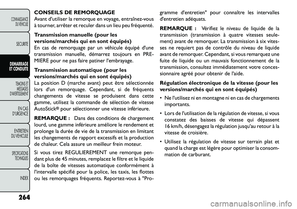 FIAT FREEMONT 2013 Notice dentretien (in French) CONSEILS DE REMORQUAGE
Avant dutiliser la remorque en voyage, entraînezvous
à tourner, arrêter et reculer dans un lieu peu fréquenté.
Transmission manuelle (pour les
versions/marchés qui en s FIAT FREEMONT 2013 Notice dentretien (in French) CONSEILS DE REMORQUAGE
Avant dutiliser la remorque en voyage, entraînezvous
à tourner, arrêter et reculer dans un lieu peu fréquenté.
Transmission manuelle (pour les
versions/marchés qui en s