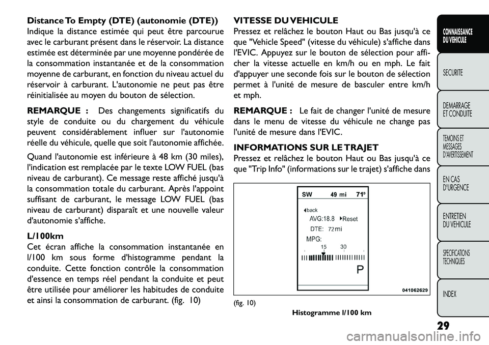 FIAT FREEMONT 2013 Notice dentretien (in French) Distance To Empty (DTE) (autonomie (DTE))
Indique la distance estimée qui peut être parcourue
avec le carburant présent dans le réservoir. La distance
estimée est déterminée par une moyenne pon FIAT FREEMONT 2013 Notice dentretien (in French) Distance To Empty (DTE) (autonomie (DTE))
Indique la distance estimée qui peut être parcourue
avec le carburant présent dans le réservoir. La distance
estimée est déterminée par une moyenne pon