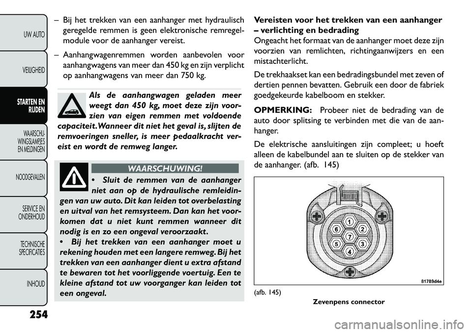 FIAT FREEMONT 2013 Instructieboek (in Dutch) – Bij het trekken van een aanhanger met hydraulischgeregelde remmen is geen elektronische remregel-
module voor de aanhanger vereist.
– Aanhangwagenremmen worden aanbevolen voor aanhangwagens van FIAT FREEMONT 2013 Instructieboek (in Dutch) – Bij het trekken van een aanhanger met hydraulischgeregelde remmen is geen elektronische remregel-
module voor de aanhanger vereist.
– Aanhangwagenremmen worden aanbevolen voor aanhangwagens van
