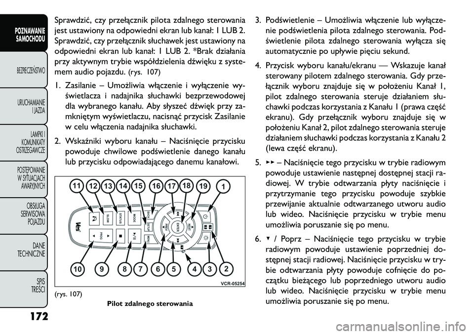 FIAT FREEMONT 2013 Instrukcja obsługi (in Polish) Sprawdzić, czy przełącznik pilota zdalnego sterowania
jest ustawiony na odpowiedni ekran lub kanał: 1 LUB 2.
Sprawdzić, czy przełącznik słuchawek jest ustawiony na
odpowiedni ekran lub kanał: FIAT FREEMONT 2013 Instrukcja obsługi (in Polish) Sprawdzić, czy przełącznik pilota zdalnego sterowania
jest ustawiony na odpowiedni ekran lub kanał: 1 LUB 2.
Sprawdzić, czy przełącznik słuchawek jest ustawiony na
odpowiedni ekran lub kanał: