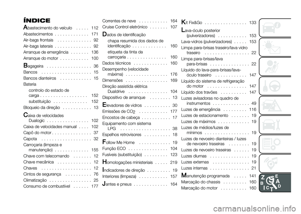FIAT 500 2021  Manual de Uso e Manutenção (in Portuguese) ������
�
�	����������� �� ������� � � � � � �F�F�:
�/�	������������ � � � � � � � � � � � � � �F�L�F
�/����	��
� �������� � � �