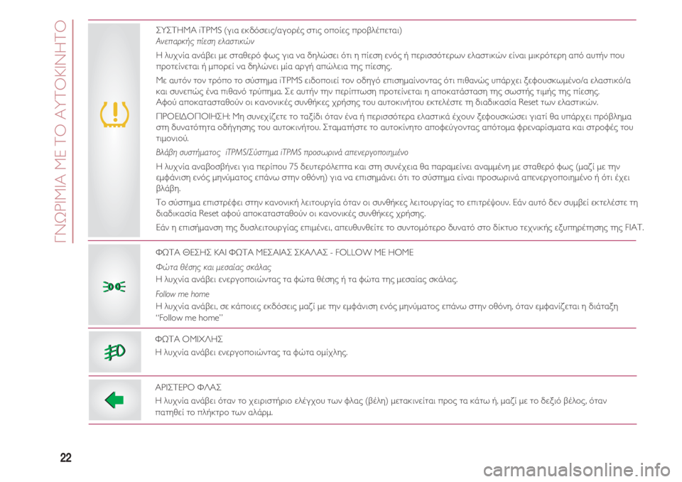 FIAT 500 2018  ΒΙΒΛΙΟ ΧΡΗΣΗΣ ΚΑΙ ΣΥΝΤΗΡΗΣΗΣ (in Greek) ΓΝΩΡΙΜΙΑ ΜΕ ΤΟ ΑΥΤΟΚΙΝΗΤΟ
22
ΦΩΤΑ ΘΕΣΗΣ ΚΑΙ ΦΩΤΑ ΜΕΣΑΙΑΣ ΣΚΑΛΑΣ - FOLLOW ME HOME 
Φώτα θέσης και μεσαίας σκάλας
Η λυχν�