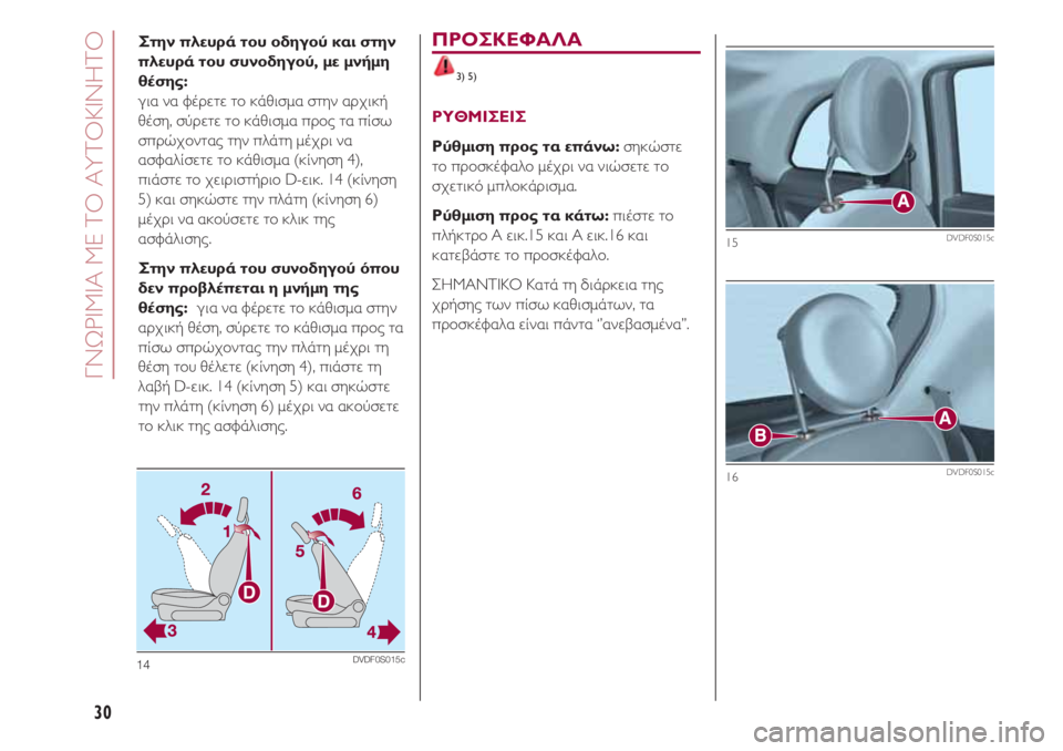 FIAT 500 2018  ΒΙΒΛΙΟ ΧΡΗΣΗΣ ΚΑΙ ΣΥΝΤΗΡΗΣΗΣ (in Greek) ΓΝΩΡΙΜΙΑ ΜΕ ΤΟ ΑΥΤΟΚΙΝΗΤΟ
30
Στην πλευρά του οδηγού και στην
πλευρά του συνοδηγού, με μνήμη
θέσης: 
για να φέρετ