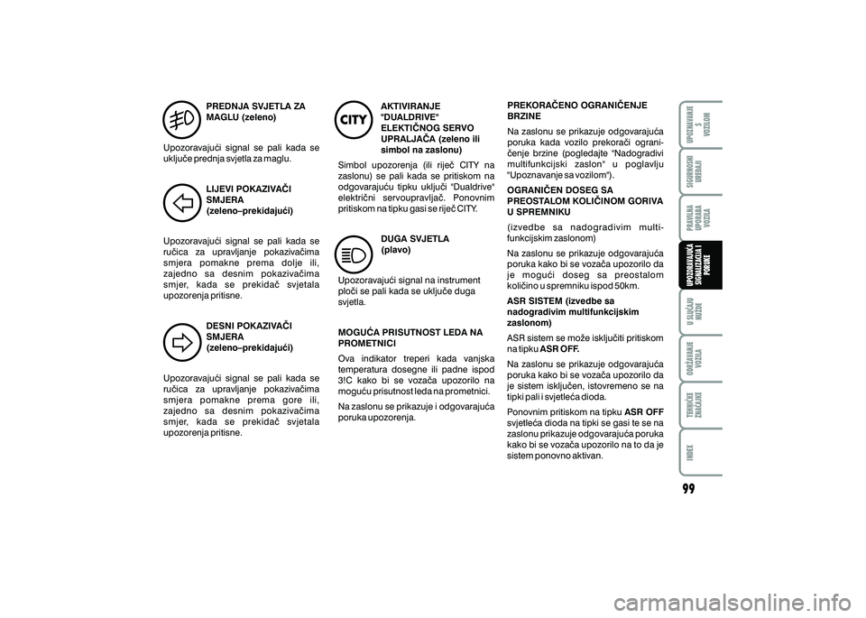 FIAT 500 2021 Knjižica s uputama za uporabu i održavanje (in Croatian) PREDNJA SVJETLA ZA
MAGLU (zeleno)
Upozoravaju}i signal se pali kada se
uklju~e prednja svjetla za maglu.
LIJEVI POKAZIVA^I
SMJERA
(zeleno–prekidaju}i)
Upozoravaju}i signal se pali kada FIAT 500 2021 Knjižica s uputama za uporabu i održavanje (in Croatian) PREDNJA SVJETLA ZA
MAGLU (zeleno)
Upozoravaju}i signal se pali kada se
uklju~e prednja svjetla za maglu.
LIJEVI POKAZIVA^I
SMJERA
(zeleno–prekidaju}i)
Upozoravaju}i signal se pali kada