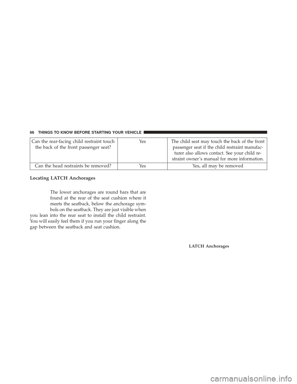 FIAT 500C 2016 2.G Repair Manual Can the rear-facing child restraint touchthe back of the front passenger seat? Ye sThe child seat may touch the back of the front
passenger seat if the child restraint manufac- turer also allows conta FIAT 500C 2016 2.G Repair Manual Can the rear-facing child restraint touchthe back of the front passenger seat? Ye sThe child seat may touch the back of the front
passenger seat if the child restraint manufac- turer also allows conta